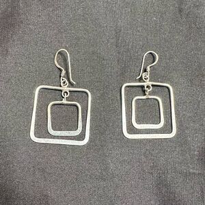 Sterling Silver Geometric Double Square Hoop Dangle Earrings